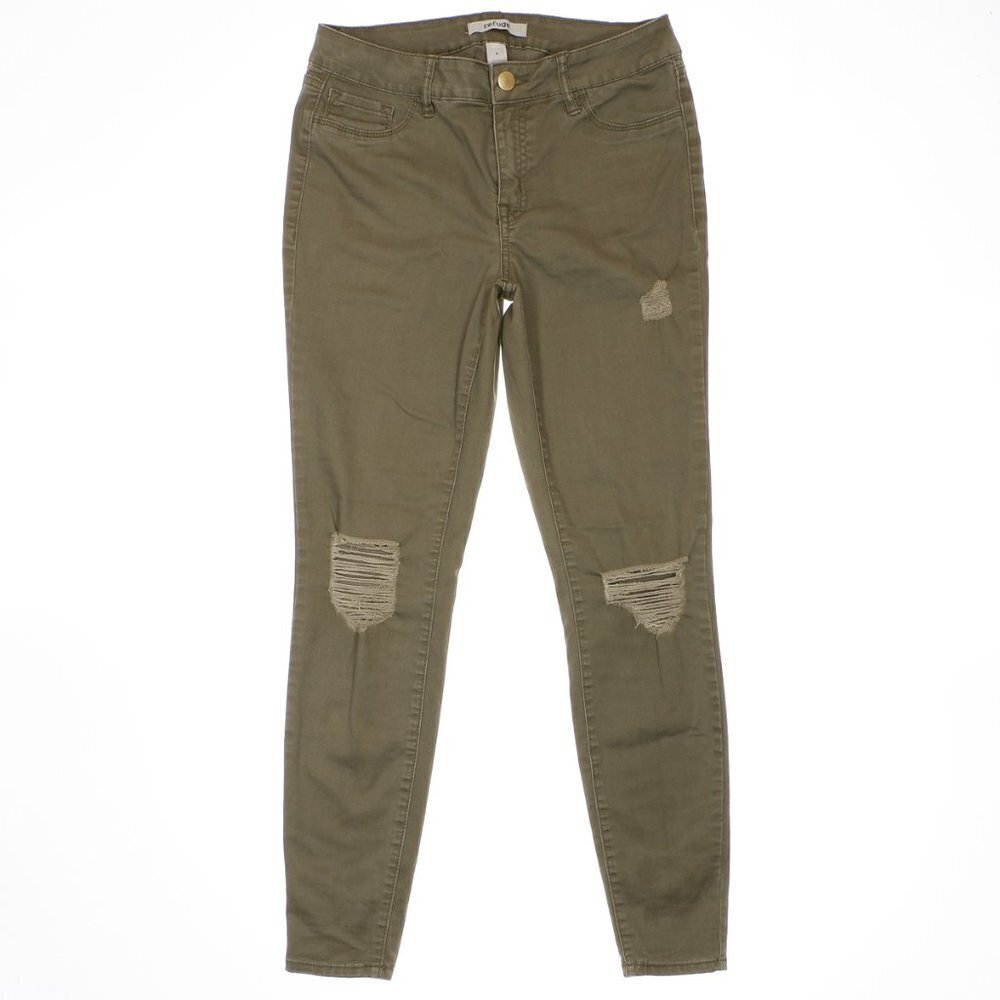 Refuge Jegging Pants Size 6 Womens Distressed Weathered Green Measures 28 x 27